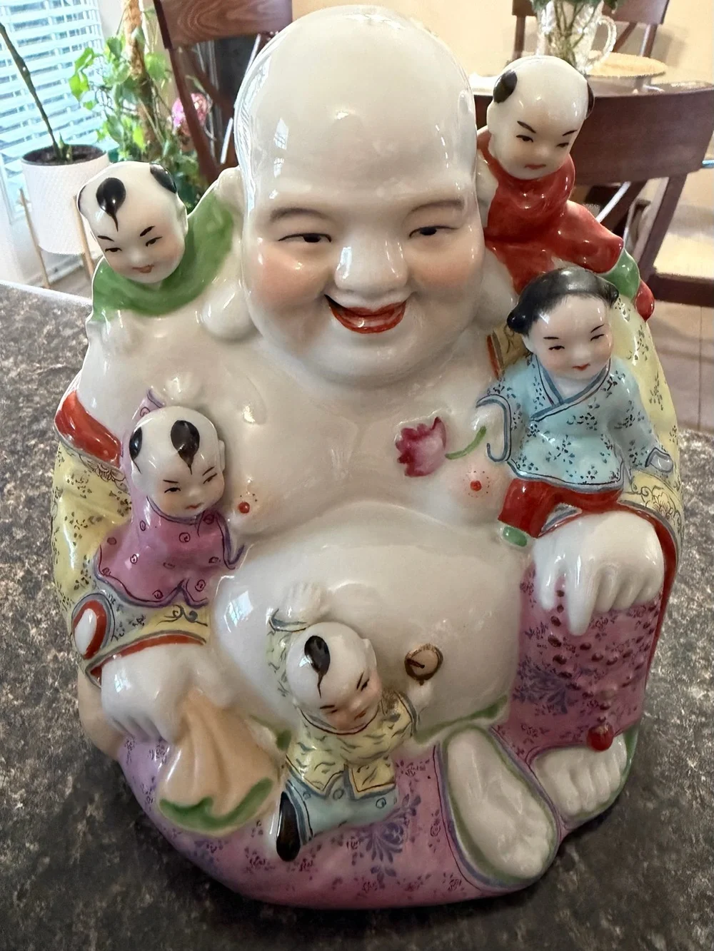 Chinese Buddha in Porcelain Hand Painted 1940s “Protector Of The Child”